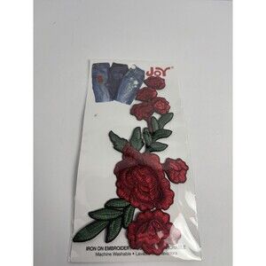 Joy Rose Embroidery Applique Iron On Patch - Red Green